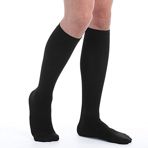 6 Pares Rodilla Alta Calcetines de Compresión - para Hombres y Mujeres (15-20mmHg) Diseño Cómodo Ideales para El Uso Diario, Correr, Embarazo, Vuelos y Viajes de (Negro, L/XL)