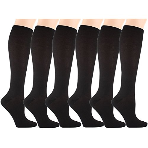 6 Pares Rodilla Alta Calcetines de Compresión - para Hombres y Mujeres (15-20mmHg) Diseño Cómodo Ideales para El Uso Diario, Correr, Embarazo, Vuelos y Viajes de (Negro, L/XL)
