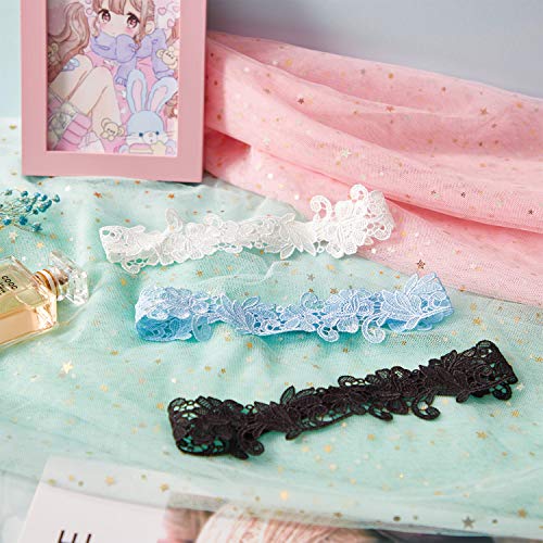 6 Piezas Ligas de Encaje de Boda Liga de Estilo de Flor Hoja Liga Nupcial Liguero Elástico Negro