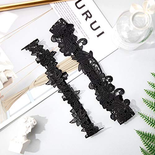 6 Piezas Ligas de Encaje de Boda Liga de Estilo de Flor Hoja Liga Nupcial Liguero Elástico Negro
