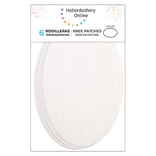 6 rodilleras color Blanco termoadhesivas de plancha. Coderas para proteger tu ropa y reparación de pantalones, chaquetas, jerseys, camisas. 16 x 10 cm. RP6