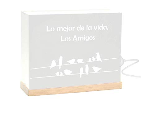 60W 60watios.com Caja Luminosa Letras/Cajas de Metal y Madera Natural, Cuadros de led para Regalos Originales Mujer, decoración, cumpleaños Mensajes Personalizados (lo Mejor de la Vida, los Amigos)
