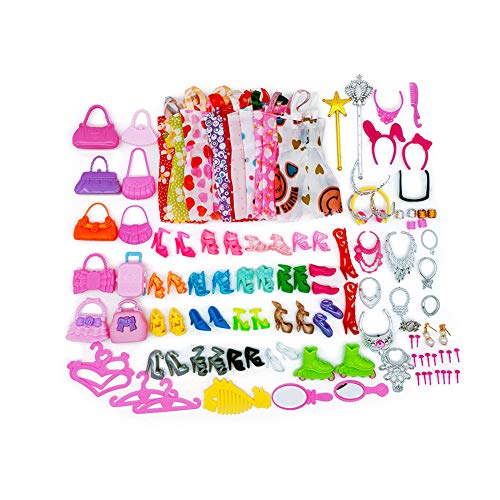 70 piezas ropa accesorios para muñecas Barbie 10 Set vestido vestido 30 piezas joyas accesorios obtienen collar espejo perchas, 20 pares de zapatos y 10 piezas bolso para muñecas de niña de 30 cm