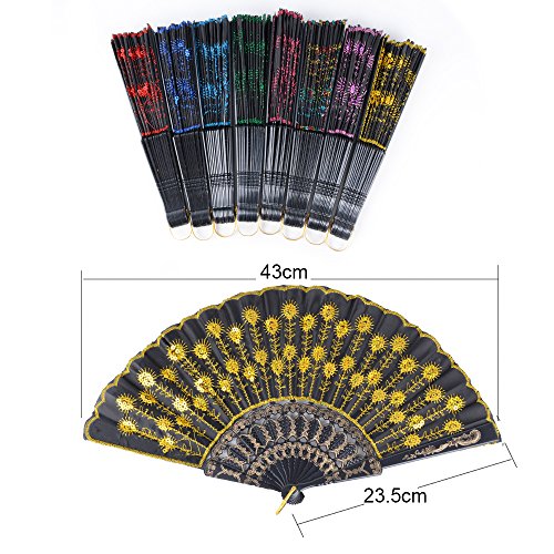 8pcs Abanicos Boda de Mano Plegables Español Flamenco Baile Negro con Patrones de Colores Distintos para Regalo Recuerdo Mujer Novia Invitados Detalle Boda Fiesta Baile Arte Material Plástico Tela (B)