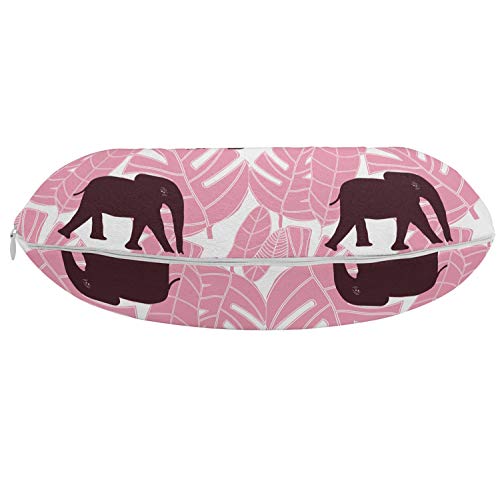 ABAKUHAUS Elefante Cojín de Viaje para Soporte de Cuello, África Tropical de Hoja de Palma, de Espuma con Memoria y Funda Estampada, 30x30 cm, Rosa en Colores Fucsia Oscuro