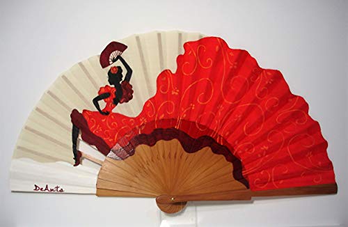 Abanico español/Abanico pintado a mano/Abanico flamenco/Abanico de madera/Abanicos Sevilla"La bata de cola"