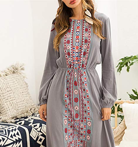 Abaya Musulmana Vestidos Maxi Mujer - Kaftan Manga Larga Ropa Arabe Largo Algodon (Gris,XL)