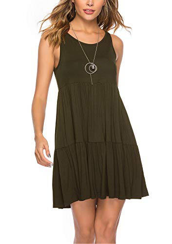 ABirdon Mujeres Vestido Verano Casual Vestido con Sin Mangas Cuello Redondo Mini Vestidos Plisados Playa Camisón
