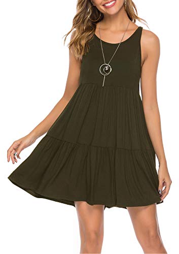 ABirdon Mujeres Vestido Verano Casual Vestido con Sin Mangas Cuello Redondo Mini Vestidos Plisados Playa Camisón