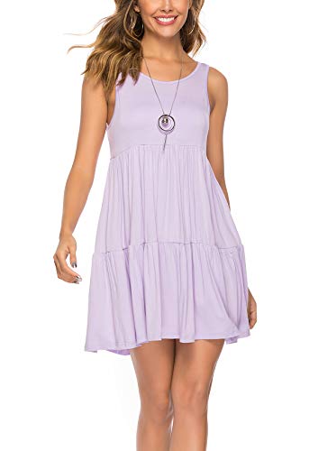 ABirdon Mujeres Vestido Verano Casual Vestido con Sin Mangas Cuello Redondo Mini Vestidos Plisados Playa Camisón