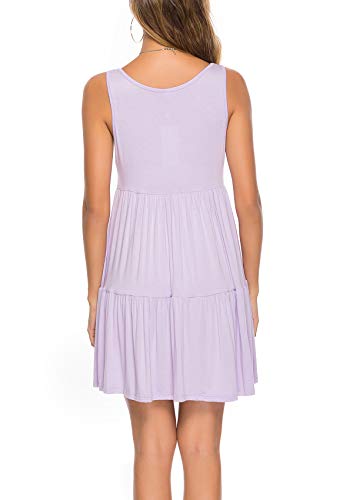 ABirdon Mujeres Vestido Verano Casual Vestido con Sin Mangas Cuello Redondo Mini Vestidos Plisados Playa Camisón