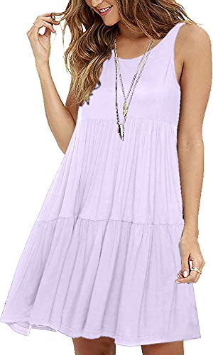 ABirdon Mujeres Vestido Verano Casual Vestido con Sin Mangas Cuello Redondo Mini Vestidos Plisados Playa Camisón