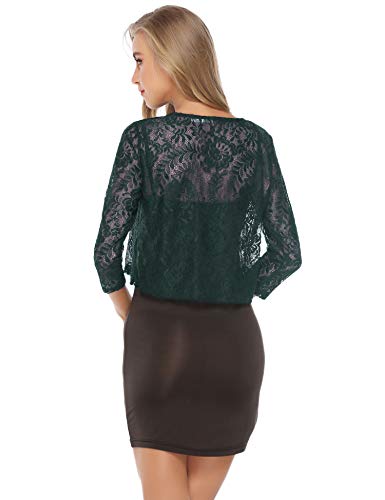 Abollria Bolero Manga Corta Mujer para Fiesta Boda Bordado Chaqueta Corta Primavera Torera Elegante Cárdigan Corto para Verano, Verde, L