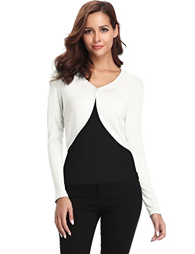 Abollria Bolero Mujer Cárdigan Corta Manga Larga para Fiesta Boda Chaqueta Corta Primavera Torera Elegante Cardigan Abierto con Cuello en V