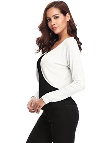 Abollria Bolero Mujer Cárdigan Corta Manga Larga para Fiesta Boda Chaqueta Corta Primavera Torera Elegante Cardigan Abierto con Cuello en V
