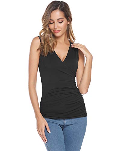 Abollria Camisetas sin Manga Mujer Elegant Blusas Cuello-V Slim Fit Shirt Deportivo y Casual Camisa Basic Tops Frente Cruzado para Verano
