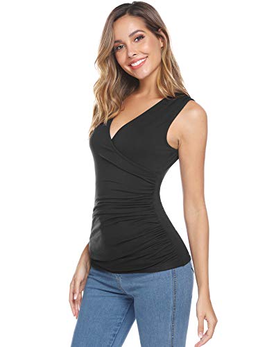 Abollria Camisetas sin Manga Mujer Elegant Blusas Cuello-V Slim Fit Shirt Deportivo y Casual Camisa Basic Tops Frente Cruzado para Verano