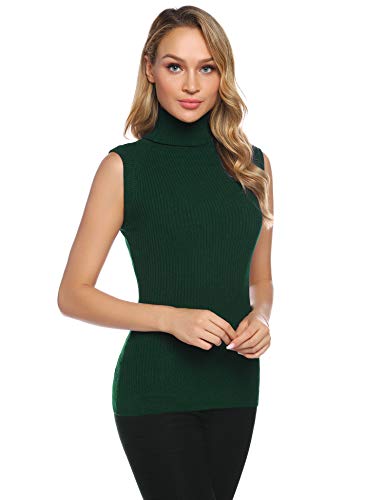 Abollria Camisetas sin Mangas Cuello Alto para Mujer Suéteres Turtleneck Jersey Pullover sin Manga Delgado Tops de Punto Acanalado para Primavera Otoño Invierno