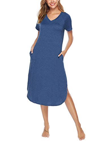 Abollria Camisón Mujer Algodon Verano,Camisones Casual Manga Corta Vestido Informal Cuello en V Tallas Grandes Ropa de Dormir