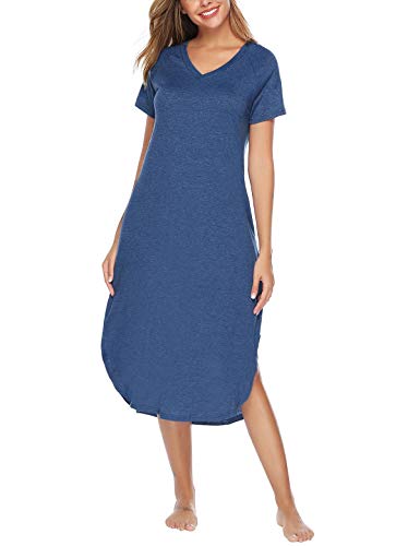 Abollria Camisón Mujer Algodon Verano,Camisones Casual Manga Corta Vestido Informal Cuello en V Tallas Grandes Ropa de Dormir