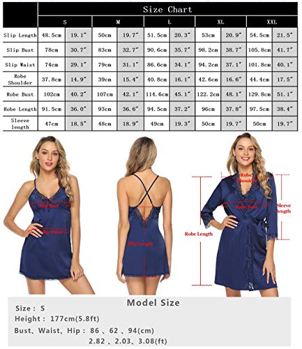 Abollria Camisón Sexy Mujer Elegante Albornoz de Dormir Conjunto de Kimono Batas Vestidos de Dormir de Dos Piezas Vino Rojo,XL