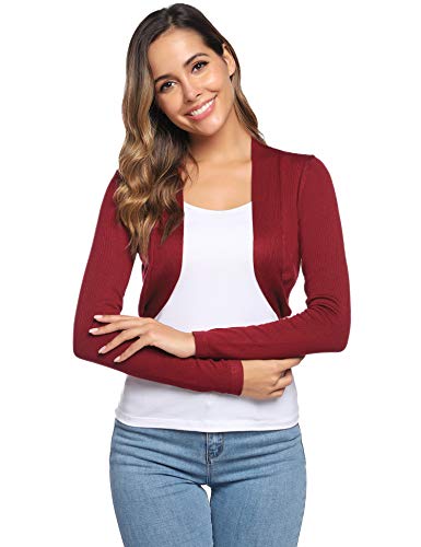 Abollria Cardigan Corta Mujer con Mangas Largas Elegante Bolero Boda Chaqueta Pequeña Toreras de Punto para Fiestas Ceremonia Novia Party