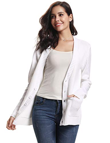 Abollria Cárdigan Mujer Básico Chaqueta de Punto con Botones Clasico Suéter Cárdigan Manga Larga Casual Rebeca Jerseys Sweater V-Cuello para Primavera Otoño Invierno