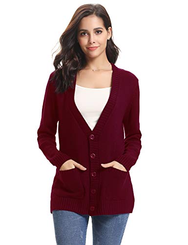 Abollria Cárdigan Mujer Básico Chaqueta de Punto con Botones Clasico Suéter Cárdigan Manga Larga Casual Rebeca Jerseys Sweater V-Cuello para Primavera Otoño Invierno