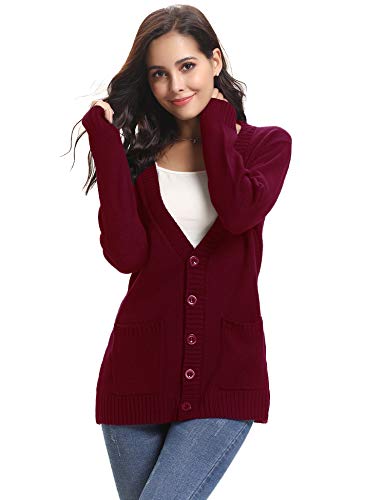 Abollria Cárdigan Mujer Básico Chaqueta de Punto con Botones Clasico Suéter Cárdigan Manga Larga Casual Rebeca Jerseys Sweater V-Cuello para Primavera Otoño Invierno