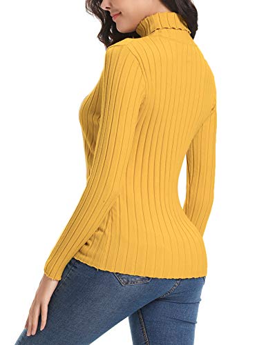 Abollria Elegante Jersey Mujer Primavera Ajustado Suéter Cuello Alto Invierno Ligero Pullover de Punto Otoño Manga Larga Sweater Turtleneck Top Amarillo, XL