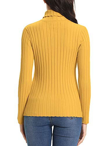 Abollria Jersey de Punto Mujer Cuello Alto Invierno Basic Suéter Manga Larga Color Sólido Clásico Pullover Otoño Turtleneck Sweater Primavera Amarillo, S