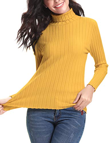 Abollria Jersey de Punto Mujer Cuello Alto Invierno Basic Suéter Manga Larga Color Sólido Clásico Pullover Otoño Turtleneck Sweater Primavera Amarillo, S