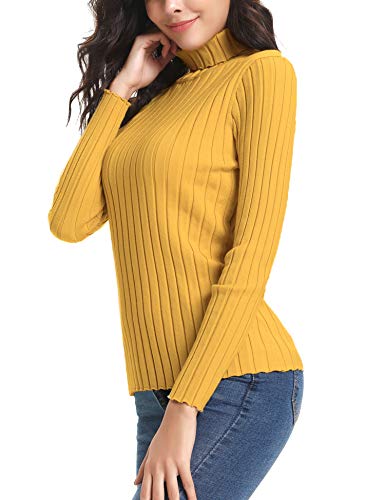 Abollria Jersey de Punto Mujer Cuello Alto Invierno Basic Suéter Manga Larga Color Sólido Clásico Pullover Otoño Turtleneck Sweater Primavera Amarillo, S