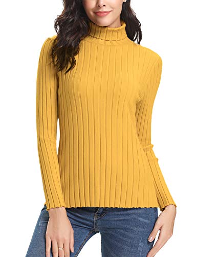 Abollria Jersey de Punto Mujer Cuello Alto Invierno Basic Suéter Manga Larga Color Sólido Clásico Pullover Otoño Turtleneck Sweater Primavera Amarillo, S