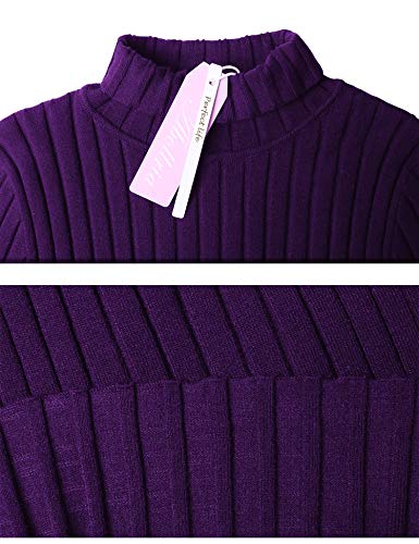 Abollria Jersey de Punto Mujer Cuello Alto Invierno Basic Suéter Manga Larga Color Sólido Clásico Pullover Otoño Turtleneck Sweater Primavera Morado, L