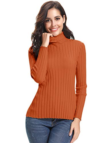 Abollria Jersey de Punto Mujer Cuello Alto Invierno Basic Suéter Manga Larga Color Sólido Clásico Pullover Otoño Turtleneck Sweater Primavera Naranja, XL