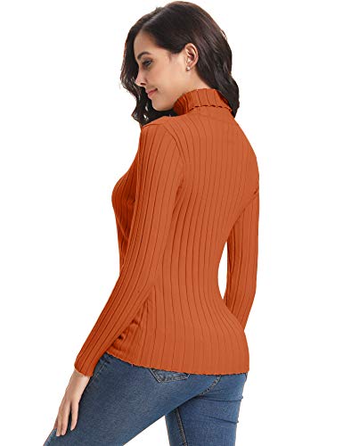 Abollria Jersey de Punto Mujer Cuello Alto Invierno Basic Suéter Manga Larga Color Sólido Clásico Pullover Otoño Turtleneck Sweater Primavera Naranja, XL