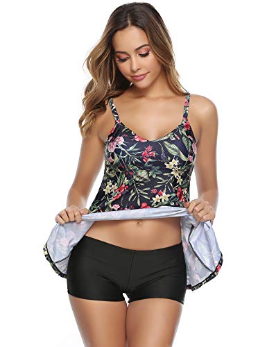 Abollria Mujer Tankinis sin Hombros Conjunto de Bañador Dos Piezas Traje de Baño Sexy Swimsuit Vintage Ropa de Baño para Verano