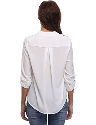 Abollria Mujeres Blusas con Manga Larga V Cuello Camisa Blouses T Shirt Pullover Tunica OL Sólido Color