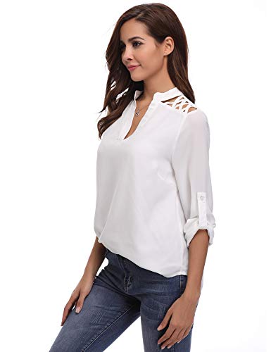 Abollria Mujeres Blusas con Manga Larga V Cuello Camisa Blouses T Shirt Pullover Tunica OL Sólido Color