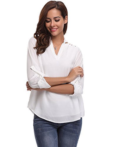 Abollria Mujeres Blusas con Manga Larga V Cuello Camisa Blouses T Shirt Pullover Tunica OL Sólido Color