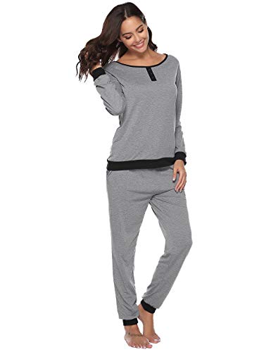 Abollria Pijama para Mujer 2 Piezas Conjuntos Camiseta y Pantalones Ropa de Casa Mujer (XXL, Gris)