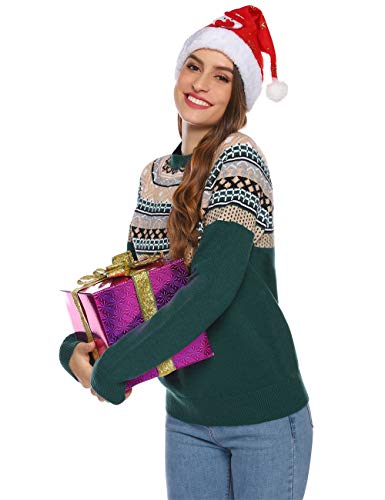 Abollria Retro Suéter de Navidad para Mujer Noruega Jerséy Clásico Pullover de Punto Navideños Sweater para Otoño Invierno