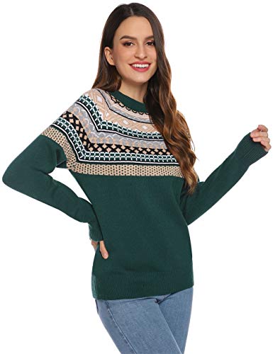 Abollria Retro Suéter de Navidad para Mujer Noruega Jerséy Clásico Pullover de Punto Navideños Sweater para Otoño Invierno