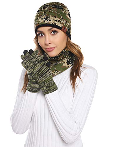 Abollria Set de Bufanda, Gorro y Guantes Touch Screen Unisex para Mujer Hombre Invierno para Ciclismo Correr Esquí Vacaciones