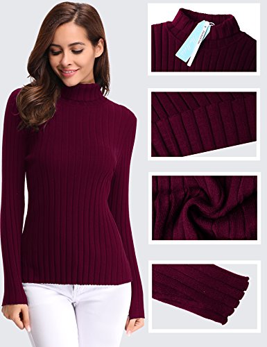 Abollria Suéter Cuello Alto para Mujer Basic Jerséy Color Sólido Clásico Pullover de Punto Manga Larga Elegante Sweater para Otoño Invierno Rojo, L