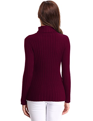 Abollria Suéter Cuello Alto para Mujer Basic Jerséy Color Sólido Clásico Pullover de Punto Manga Larga Elegante Sweater para Otoño Invierno Rojo, L