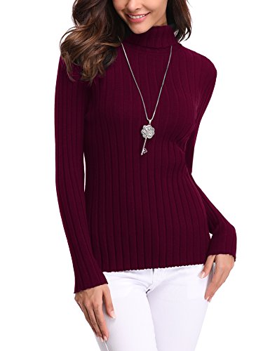 Abollria Suéter Cuello Alto para Mujer Basic Jerséy Color Sólido Clásico Pullover de Punto Manga Larga Elegante Sweater para Otoño Invierno Rojo, S