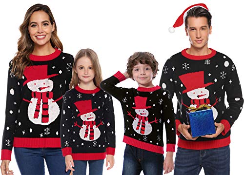 Abollria Suéter de Navidad,Jersey Navideño Sudaderas Navideñas Familiares Niño Niña Sueter Hombre Mujer Sweaters Estampadas Pullover Cuello Redondo Largas Invierno