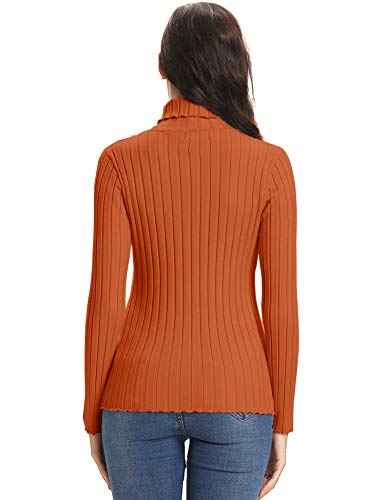 Abollria Suéter de Punto Mujer Elegante Jersey Cuello Alto Elástico Turtleneck Pullover Sweater Manga Larga para Primavera Otoño Invierno Naranja, S